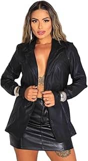 Blazer Feminino Casual Couro Ecológico Moda Premium