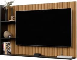 Painel Para TV 50 Polegadas Smart Para Sala Quarto Nicho Com Prateleira Berlim - Quality Móveis (Ripado/Preto)