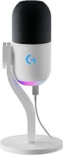 Microfone Dinâmico Gamer Logitech G Yeti GX com RGB LIGHTSYNC Captação Dinâmica Supercardioide, Conexão USB Plug and Play para Gravação de Conteúdo e Streaming em PC e Mac - Branco
