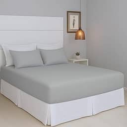 Jogo de Lençol Cama Casal Pérola Liso 3 Peças COZZILAR Cinza 100% Algodão com Elástico e Toque Macio (Cinza)