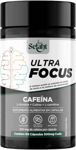 Ultra Focus Suplemento Alimentar com Cafeína 200 mg por Cápsula, Tirosina, Carnitina e Colina, Energia e Foco, 60 Cápsulas