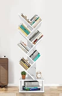120 * 38 * 19,6cm, Estante de Arvore de 7 Camadas com Armazenamento, Estante Canto Moderna de 7 Camadas, Prateleiras Organizadoras de Livros Pequenas, Prateleira Organizadora de Livros Revista