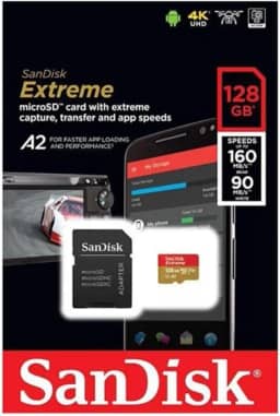 SanDisk Cartão de memória Extreme MicroSDXC UHS-I, 128 GB para jogos móveis, Nintendo Switch, GoPro Hero - C10, U3, V30, 4K, A2, cartão MicroSD SDXC - SDSQXA1-128G-GN6MA, Preto