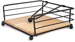 Porta Guardanapo de Mesa em Madeira com Estrutura de Metal Preto Fosco – Design Rústico e Moderno para Cozinha e Área Gourmet