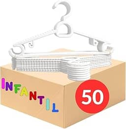 Cabide Infantil Antideslizante Multiuso Kit 50 Cabides Infantis Branco