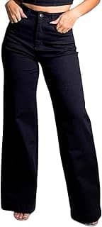 Calça Sarja Jeans Wide Leg Cintura Alta Com Elastano Premium