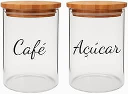 Potes Herméticos de Vidro com Tampa de Bambu 1200ml Conjunto com 2 Unidades para Café e Açúcar Transparente