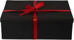 Caixa preta para presente padrão premium luxo tamanho P M ou G com fitas para laço vermelha ou dourada Para Presentes Especiais, Kits ou Brindes dia dos namorados (Laço vermelho, G 42x15x28)