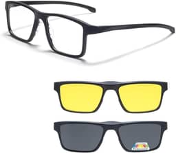 Armação de Oculos para Grau, Oculos de Sol Masculino, Polarizado, Oculos com Clip On 3 em 1, Dia e Noite, Imã Magnetico