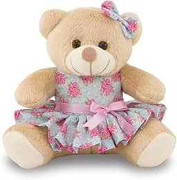 Ursinha de Pelúcia Menina Com Vestido Floral 20cm Anti-alérgico