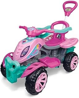 Carrinho De Passeio Rosa Infantil Quadriciclo Lady Star com Haste Guia, Pedal, Anel de Proteção e Rodas Antiderrapantes para Crianças