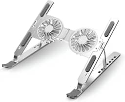Suporte para Notebook com Cooler Ajustável Base Apoio de Alumínio para Tablet e Laptop Gamer até 17 polegadas com Ventilador Ventoinha Articulado Dobrável Portátil Resistente Metal Estável