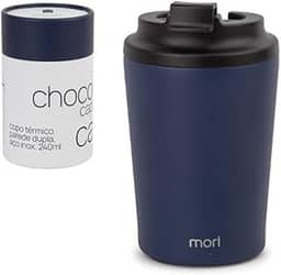 Copo Térmico para Café Aço Inox 240ml com Tampa Flip Antivazamento (Azul)