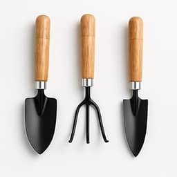 Kit Jardinagem Mini 3 Peças, Pá 17cm, Ancinho 15cm, Pá Estreita 17cm, Cabo de Madeira para Vasos e Horta