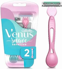 GILLETTE Venus Suave Sensitive, Aparelho de Depilação Feminino, 2 Aparelhos Descartáveis com Skin Elixir, Depilação Corporal para Pele Sensível