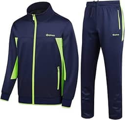 Conjunto de moletom masculino casual atlético de manga comprida, com zíper, jaqueta e calça de corrida de 2 peças