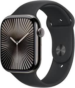 Apple Watch Series 10 GPS + Cellular • Caixa ardósia de titânio – 46 mm • Pulseira esportiva preta – M/G