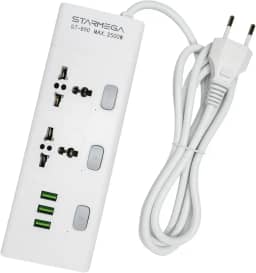 Extensão Tomada, Régua Tomada, Régua de Energia, 2 tomadas universais, 3 Interfaces USB, Cabo de Alimentação de 1 metro, Suporte a Tensão de 110-220V, Potência de 2500W, Branca