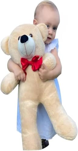 Urso De Pelúcia Gigante Teddy 50 Cm Macio com Laço Vermelho - Doce de Leite