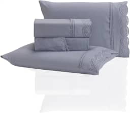 Jogo de Lençol Queen 3 Peças Percal 400 Fios Bordado Inglês - Tecido Acetinado, Macio e Confortável (Cinza, Queen)