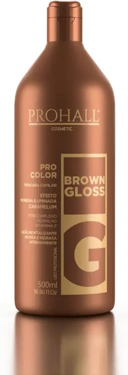 Máscara Matizadora Marrom Prohall - Brown Gloss 500ml, Efeito Morena Iluminada, Hidratação Profunda e Brilho de Salão