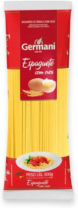 Macarrão Espaguete Com Ovos Germani 500G, Germani Alimentos, Massa Espaguete De Sêmola Com Ovos Pasta Spaghetti All Uovo, Vermelho, O Melhor Sabor Da Massa Mais Tradicional, Receita Caseira Desde 1892