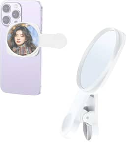 Rookii Espelho de selfie compacto para celular, câmera traseira, clipe universal para iPhone 15/14/13/12 Android Samsung Smartphone Selfie Vlog acessórios (branco)