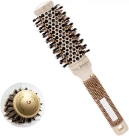 Escova Térmica Cerâmica 32mm Profissional com Cerdas de Javali, Ação Iônica e Nano Tecnologia, Cabo Emborrachado, Resistente ao Calor, Perfeita para Modelar Ondas, Alisar e Dar Volume