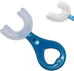 Escova Dental em U para Bebês, Design Ergonômico, Azul e Branco, Escovação Uniforme (Azul)