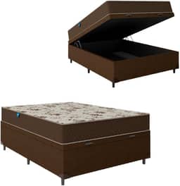Cama Box Baú Casal Colchão Espuma D33 Marquês 138x188x60cm Marrom Umaflex - Suporta até 90kg por Pessoa