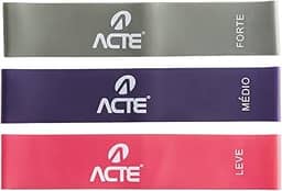 Acte, Kit com 3 Faixas Elásticas Mini Band T71 Com Intensidades Leve Médio e Forte, Diversas Cores