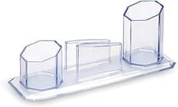 trio porta caneta/clips/lembrete cristal