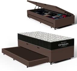 Bicama com Box Baú Solteiro com Colchão de Espuma D45 Ortobom Airtech 150 + Auxiliar Unique 88cm (Marrom)