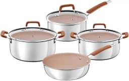 Jogo de Panelas Tramontina Romagna Aço Inox Cerâmico Black Stone 4 peças Marfim