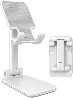 Suporte de Mesa Universal para Celular e Tablet – Dobrável, Ajustável, Antiderrapante e Portátil Premium (Branco)