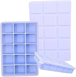 SYMEON Forma de Gelo Silicone Com Tampa Livre de BPA Flexivel 15 Cubos de 27ml Cada Prática Resistente e Reutilizável Forma Para Papinha Gelatina Frutas (FORMAGELO-AZUL)