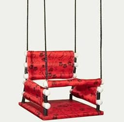 Balanço Infantil Suspenso com Encosto, Design de Patinhas, Disponível em Vermelho, Rosa e Azul