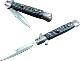 Canivete Stiletto Italiano Mafia Preto Xadrez, Cor Prateado, 1ª Qualidade