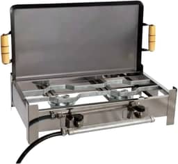 Fogareiro Fogão Inox 2 Bocas Mais Chapa Com Kit Gás E003