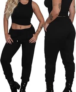 Calça Jogger Feminina Preta com Bolso Moletom Melhor Tecido