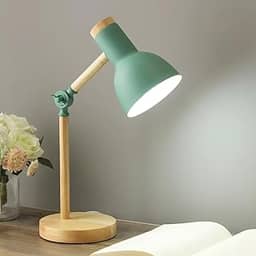 Luminária de Mesa Retrátil com Base de Madeira | Design Moderno, Ajustável e Compacto – Ideal para Escritório e Estudo (Verde)