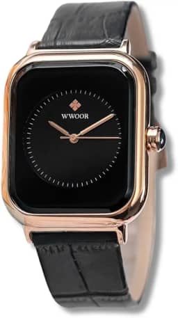 Relógio Feminino Minimalista à Prova d’Água com Pulseira de Couro Preto e Movimento a Quartzo – "Spotless" – Acompanha Caixa Premium