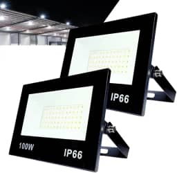 Kit com 2 Refletor LED Holofote 100W Branco Frio 6500K - IP66 à Prova d’Água Econômico para Jardim, Fachada e Quintal Premium