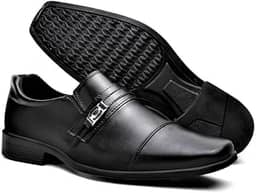 Sapato Social Masculino Em Couro Sintético Envernizado Design Elegante com Detalhe em Metal Bico Quadrado Sofisticado Sola Emborrachada Antiderrapante Ideal Para Casamentos Festas Trabalho e Uso Diário.