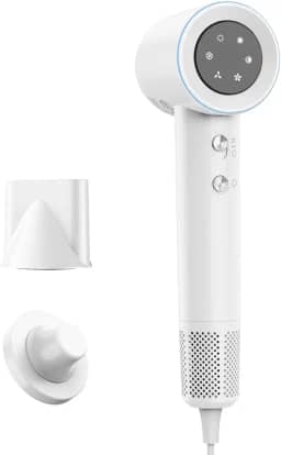 GOKOCO Secador De Cabelo Profissional 220v, 120000 RPM High Speed Hair Dryer 1600W com Display Digital LED e Bocal de ar Magnético, Branco