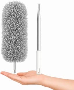 Espanador Telescópico Extensível 2,80m com Microfibra Flexível – Cabo Inox Antiderrapante – Limpeza de Teto, Ventilador, Persianas e Móveis Altos