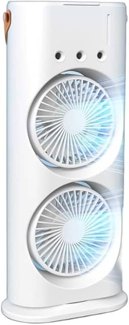 Mini Climatizador de Ar Portátil, 3 em 1 Umidificador e Purificador, LED Duplo Reservatório 280ml, USB 10W, Controle de Velocidade, 37x16.5x7.5cm