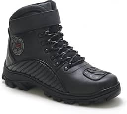 Bota Motociclista Masculina Militar Em Couro Legítimo Palmilha PU Gel Confortável Sola Borracha Antiderrapante Costurada 360°