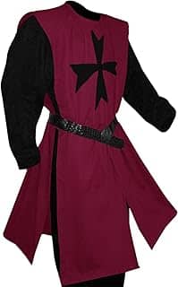 Gafeng Fantasia masculina Renascentista Cavaleiros Templários Cruzado Túnica Medieval LARP Halloween Roupas de duas peças para adultos