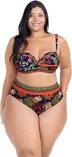 Biquini Plus Size Feminino Bojo Fixo Alta Sustentação Calcinha HotPant Média Compressão + Saia de Abotoar Saída de Praia